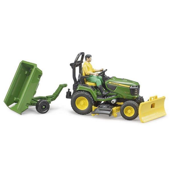 Bruder John Deere Ride on Lawn Mower with Trailer & Man 62104