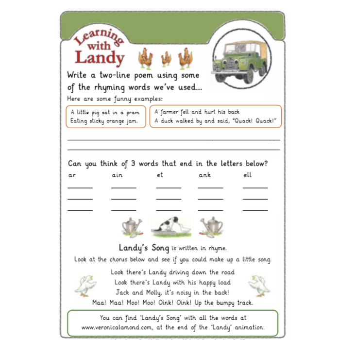 Rhyming with Landy worksheets