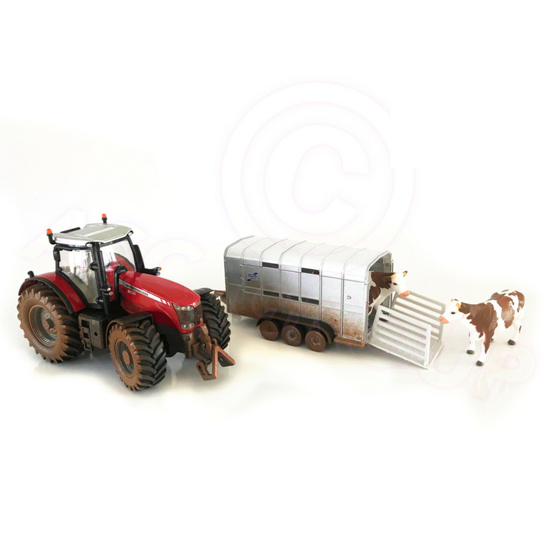 Siku Muddy Massey Ferguson Tractor with Ifor Williiams Trailer 8608