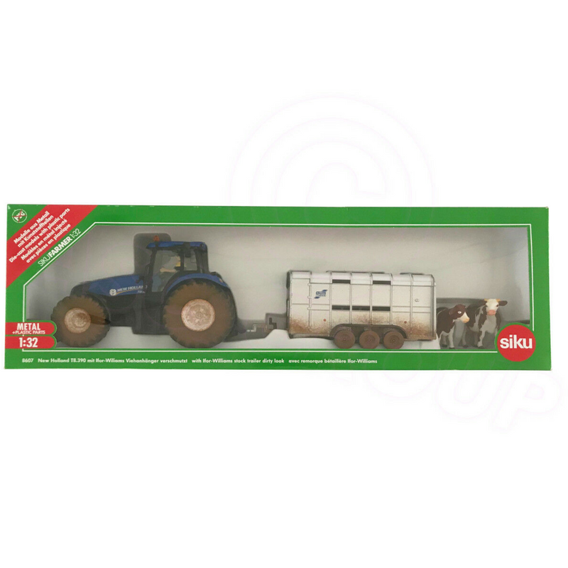 Siku Muddy New Holland T8.390 Tractor with Ifor Williams Trailer 8607