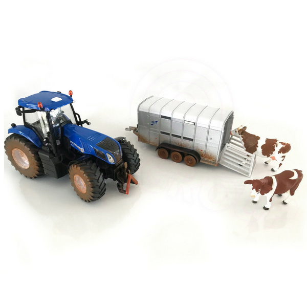 Siku Muddy New Holland T8.390 Tractor with Ifor Williams Trailer 8607