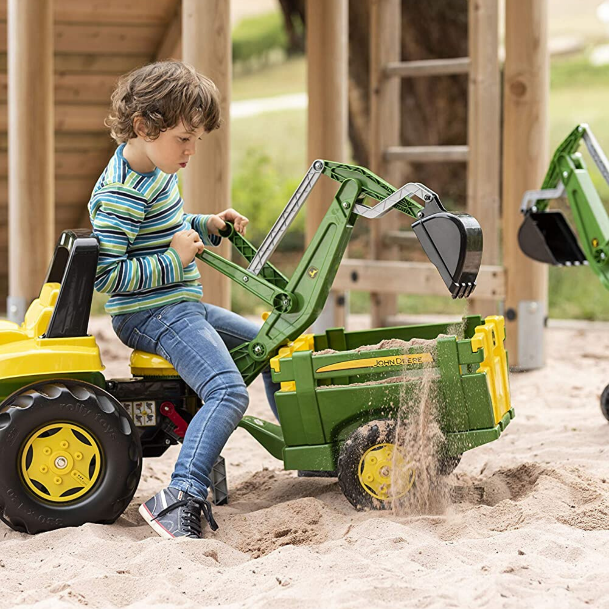 John Deere Kids Tractor with Frontloader & Rear Excavator