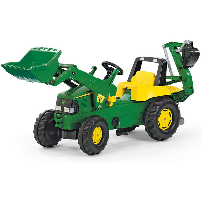 John Deere Kids Tractor with Frontloader Rear Excavator Rolly 811076