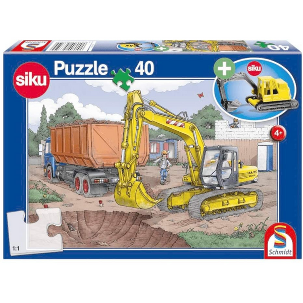 Schmidt 56350 Digger Puzzle & Play (40pc) inc. SIKU model Jigsaw Puzzle, Colourful
