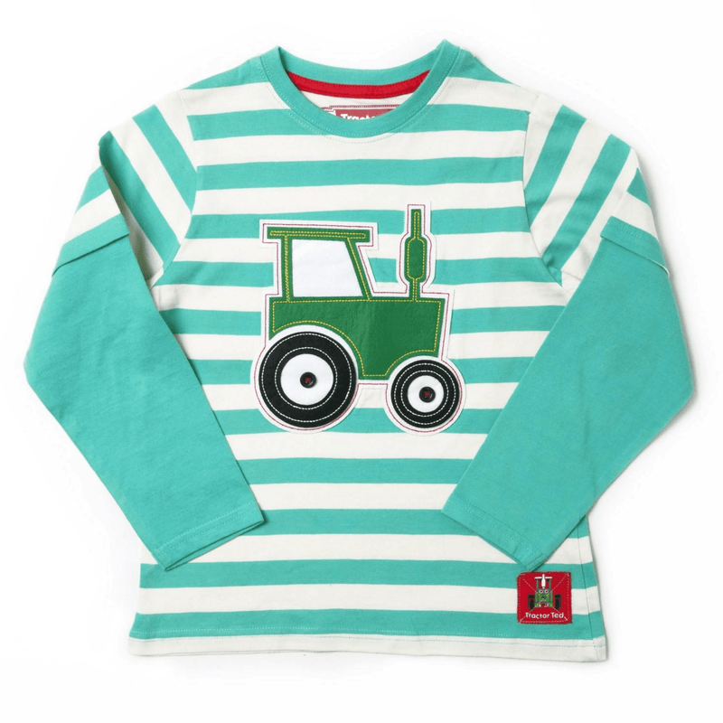 Tractor Ted Stripey Long Sleeve Teal T-shirt