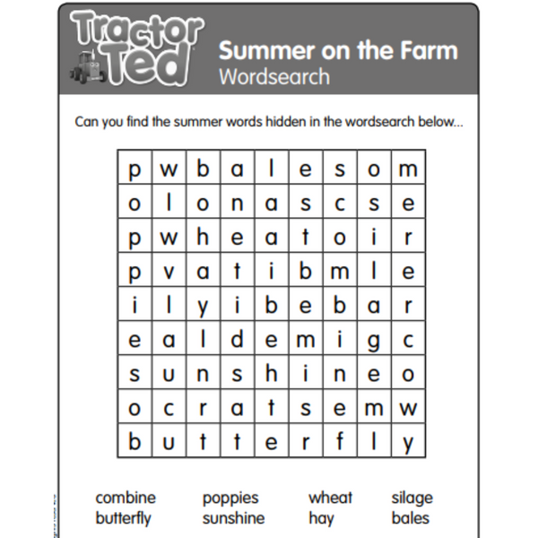 Tractor Ted Summer Wordsearch